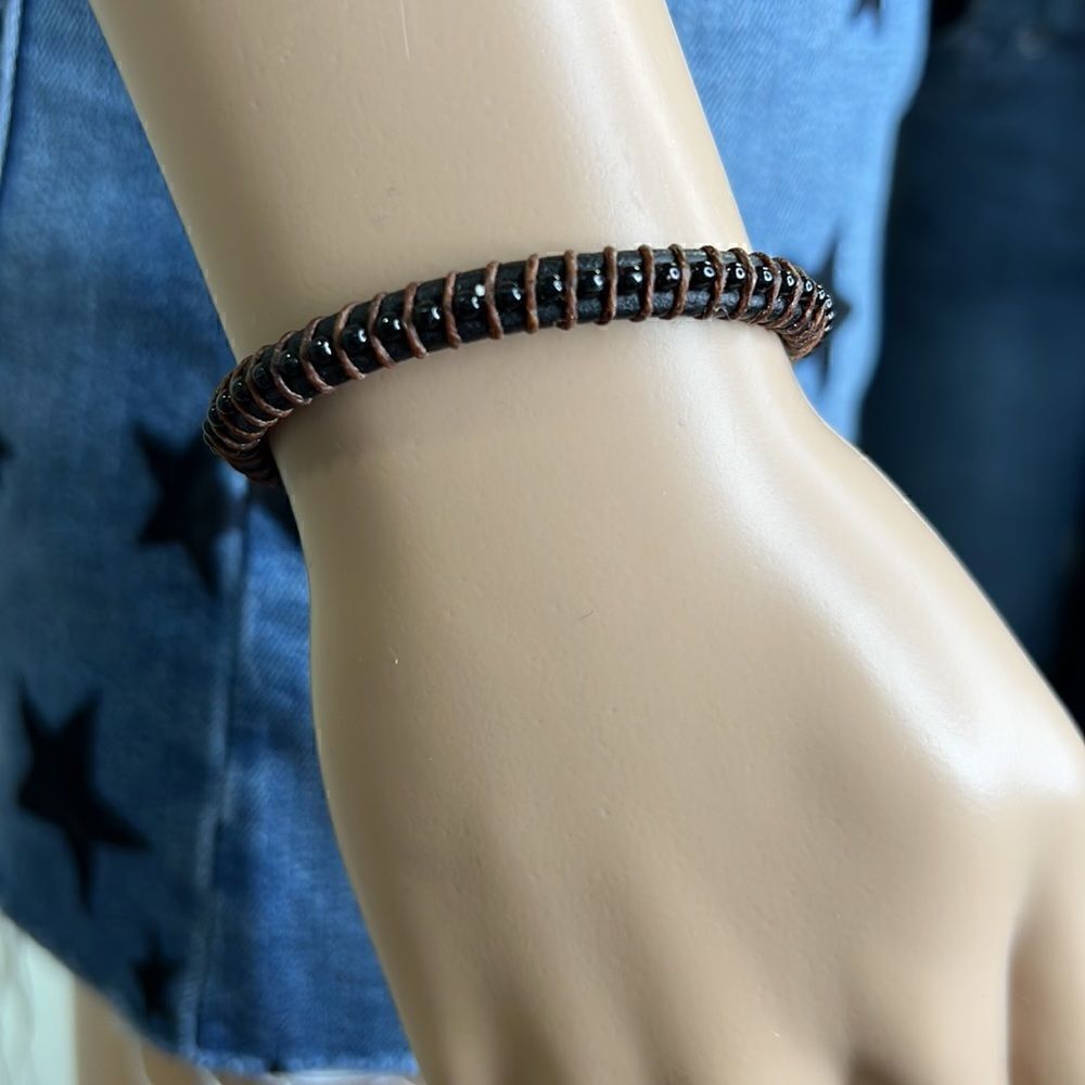 7#11 Leather Handcrafted Bracelet 7” - Picture 5 of 5